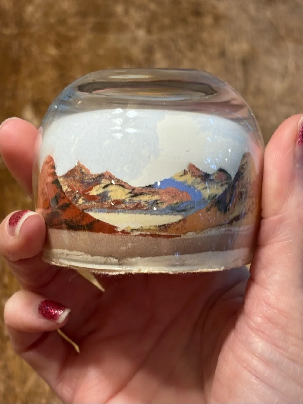 Vtg Arizona Southwest Glass Paperweight Hand Made Painted Desert Sand Art